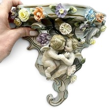 Antique 1884 SITZENDORF German Porcelain Cherub Wall Bracket Shelf Floral Putti picture