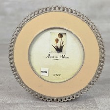 VTG Ashleigh Manor Round Pewter Trim Enamel Picture Frame Fit Photo 3