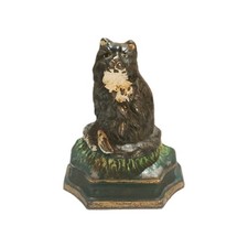 Antique Vtg Cast Iron Tuxedo Cat Door Stop Bookend Original Paint picture