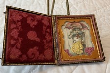 Antique Victorian Die Cut Ephemera Framed, Full Union Case, Kitty Cat, Parasol picture
