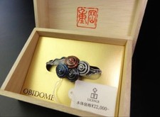 Okashige Kyo Yuzen Obi Clip Metal Belt Ornament Swirl Design Antique picture