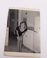 Original 1950s Snapshot Pretty Woman in Kitchen Candid Photo picture