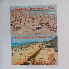 Vintage Postcards (2) Atlantic City, N.J. Beach View  Sunbathing UNposted picture