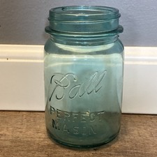 Ball Perfect Mason Jar Aqua Blue Glass Quart Canning Jar Mold #2 Vintage Blue  picture