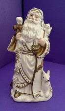 Santa Claus Ceramic Christmas Figurine Gold And White Father Christmas 10” SALE picture