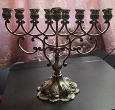 New Menorah Hanukkah silver plated zinc alloy scrollwork made in Israel Judaica picture