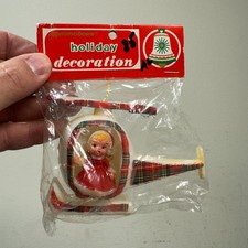 Vtg c.1970s COMMODORE Girl w/ Helicopter Plastic Christmas Ornament w/ Packaging picture
