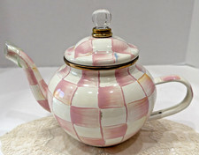 NEW Mackenzie Childs Pink Rosy Check 4 Cup Teapot with lid *READ* picture