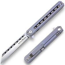 Full Tc4 Titanium EDC Folding Knife Polished D2 Steel Tanto Blade Ball Bearing picture