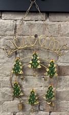 Vintage Hanging Metal Christmas Holiday WELCOME Decor with Christmas Tree Bells picture