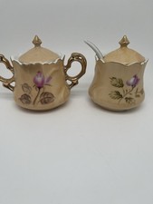 Lefton China Vintage Brown Heritage Rose Roses Jam Jar, Sugar Bowl Pre Owned picture