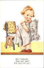Little Girl with Newspaper Hide and Seek c1930s-40s Vintage Postcard picture