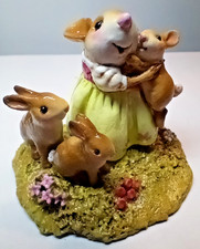 Wee Forest Folk HONEY BUNNIES MOUSE & 3 BUNNY RABBITS M-502 Retired 2019 WFF Box picture