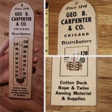 Vintage Geo B Carpenter & Co Chicago IL Wood Advertising Thermometer Sign picture