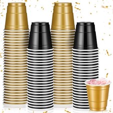 Roshtia 100 Pack 2 Oz Plastic Shot 1.97 x x 1.18 inches, Black, Gold picture