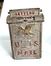 Vintage/Antique Cast Iron U.S. Mailbox Still Bank ~ Hinged Slot ~ Parts picture