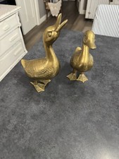 Vintage Large Brass Standing Ducks Pair Statues picture