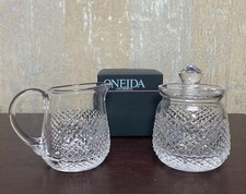 Oneida Crystal Glass Creamer and Sugar Bawl with Lid 3.25