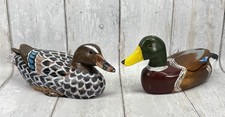 Lot of 2 Vintage Hand Painted Wood Duck Decoys Mallard Folk Art 10 Inch picture