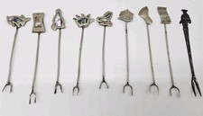 Vintage Alpaca Silver Abalone Cocktail Forks Southwestern Aztec Brutalist 9 pcs picture
