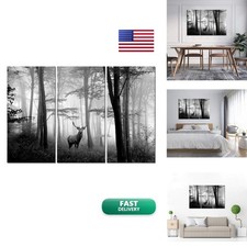 WELMECO 3 Pieces Black and White Deer Autumn Forest Canvas Prints L-48 XH-32 picture
