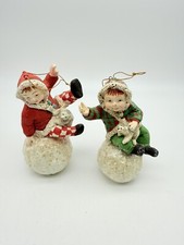 Valerie Parr Hill Vintage Look Set Boy & Girl On Snowball Holding Bear picture