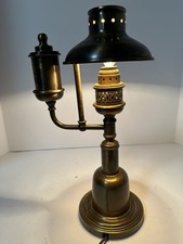 Industrial Student Lamp Dual Arm Brass Tone Steampunk Desk Light MCM Vintage picture