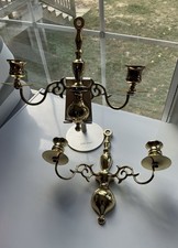 VTG- Solid Brass 2 Arm Scroll Wall Mount Candle Sconce Holders 8.75” x 9.5” picture