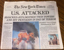 U.S. ATTACKED New York Times NYT Newspaper 9 11 01, Sept 12, 2001 New Condition picture