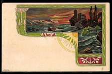 Town Lot on the Coast in the Evening, Art Nouveau, Postcard 1902  picture