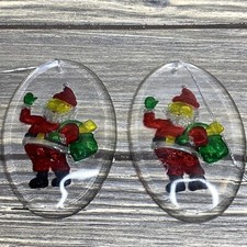 Vtg Hong Kong Christmas Ornaments Plastic Oval Santa Green Toy Bag Lot of 2  picture