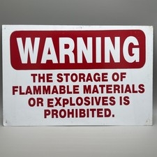 Vtg Industrial Warning Sign Flammable Explosives Prohibited Metal Garage 12x18 picture