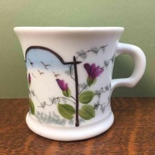 Vintage Heavy Porcelain Shaving Mug Cup Scuttle Handpainted Purple Flowers Birds picture