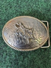 Vintage Small Western Child’s Bucking Bull Belt Buckle Scrolls Western Cowboy picture
