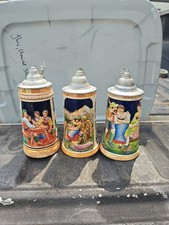 Beer Stein Collection Made In Germany Artful Scenes Pewter Tops (3) picture