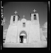 Photo:Adobe Church New Mexico 1930s Mission Church Facade Crosses Untitled picture