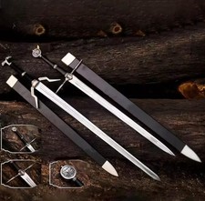 Handmade Witcher Style Sword Set - Steel & Silver Replicas with Scabbards picture