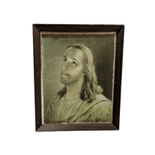 vtg Jesus Christ Silk Print May God Make You Well Framed Religious Art 10.5x8.5 picture