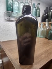 NICE CRUDE ANTIQUE BLACK GLASS CASE GIN BOTTLE~BEVELED CORNERS~8 1/2