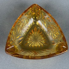 Vintage Hazel Atlas Amber Glass Ashtray Triangular Pinwheel Pattern picture