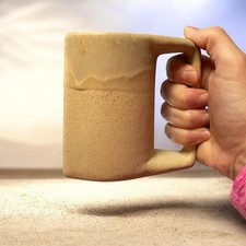 Padilla Pottery Stoneware Drip Glaze Mug 10oz Cream Tan Triangular  Coffee Cup picture