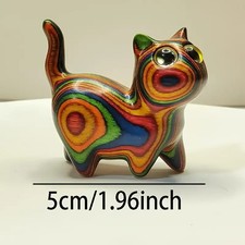 Colorful Handmade Striped Cat Figurine Sculpture, Multicolor Abstract Art Decor picture