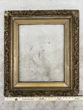 Vintage Wood Carved Paintin Gold Highlight Frame Oil Crafter 16”x20” Patina VTG picture
