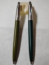 Lot of 2 VTG Parker Ballpoint Pens - Olive & Dark Green - Brass Threads #2C picture