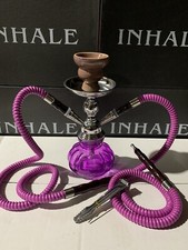 INHALE®️10 INCH 2 HOSE AVALANCHE  SMALL PUMPKIN HOOKAH WITH  GLASS VASE (PURPLE) picture