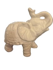 White Ceramic Good Luck Trunk Up Elephant Figurine picture