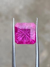 Hot Pink 7 Carat Lab Grown Hot Pink Sapphire | 10x10mm Cross Cut Gemstone . picture
