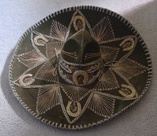 Vintage Mexican Sombrero Green w/Gold Toned Accents picture