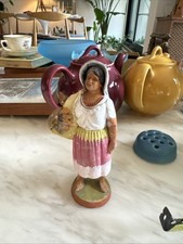Vintage Tlaquepaque Mexican Clay Figurine Hand Painted Folk Art Market Vendor  picture