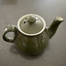 Vintage Boston Style HALL CERAMIC Single Cup TEAPOT W/LID Olive Green picture